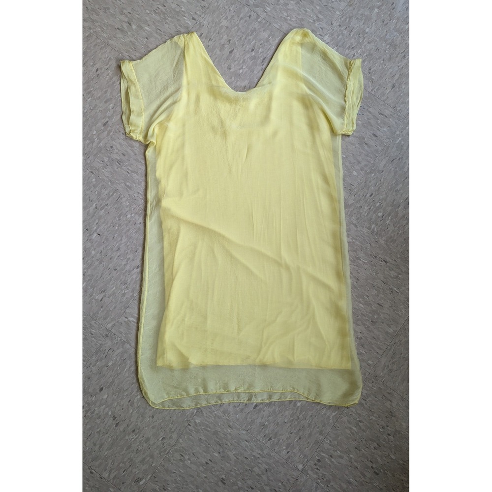 Made in Italy Yellow Silk Blend Lined Chiffon V-Neck Shift Dress Medium - Picture 6 of 8